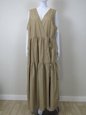 NEW Banana Republic Cotton Tiered Wrap Maxi Dress, Pockets SIZE XL Tan